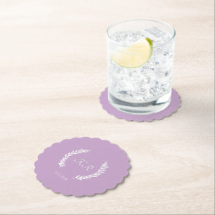 Lavender Floral Bride Groom Initials Wedding  Paper Coaster