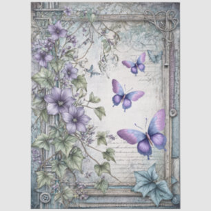 Lavender Floral & Butterflies Decoupage Tissue Paper