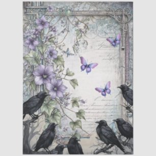 Lavender Floral Butterflies & Raven Decoupage Tissue Paper