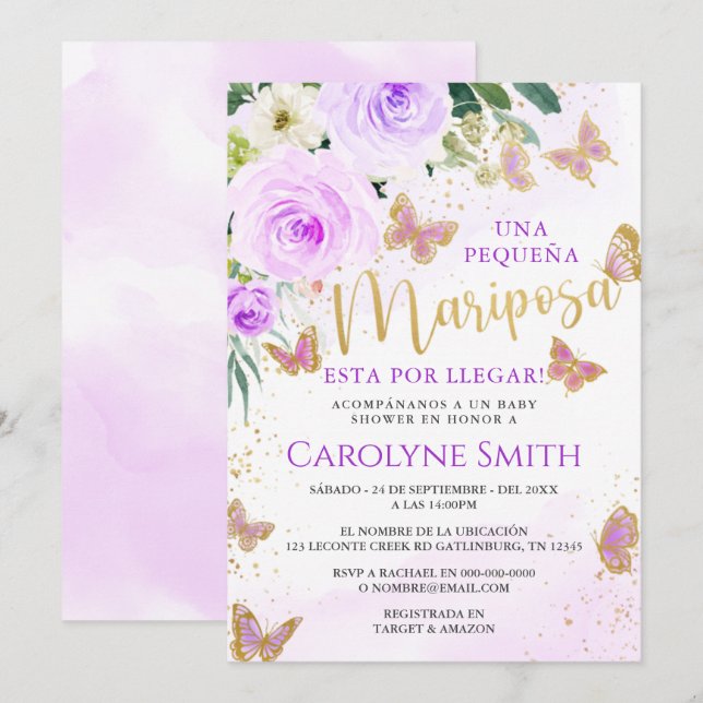 Lavender Floral Butterfly Baby Shower Invite Girl  (Front/Back)