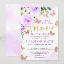 Lavender Floral Butterfly Baby Shower Invite Girl 