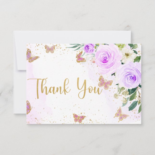 Lavender Floral Butterfly Baby Shower Thank You (Front)
