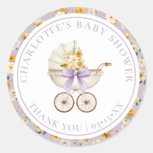 Lavender Floral Carriage Baby Shower Sticker