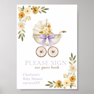 Lavender Floral Carriage Guest Book Sign