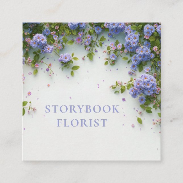 Lavender Floral Cascade Periwinkle Spring Square Business Card (Front)