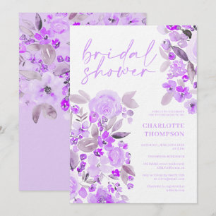 Lavender floral casual script bridal shower invitation