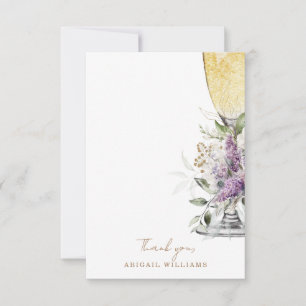 Lavender Floral Champagne Shower Message Thank You Card