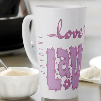 Lavender Floral Chunky Text Slogan With Name Latte Mug