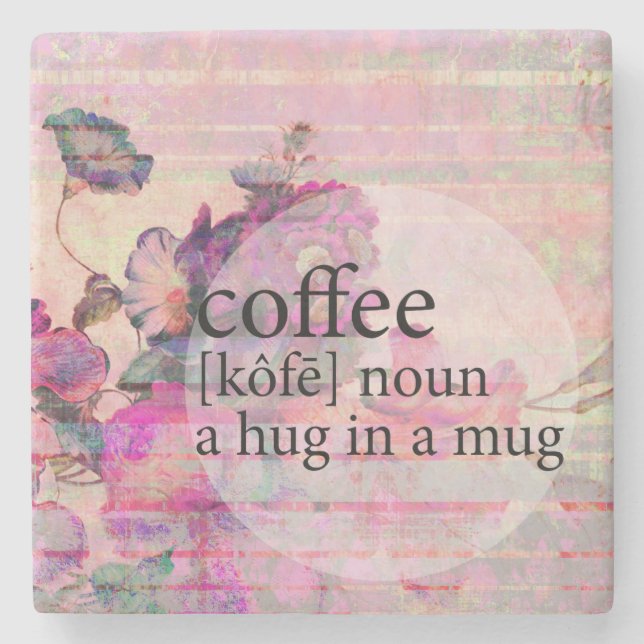 Lavender Floral Coffee Hug in a Mug Quote Stone Coaster (Front)