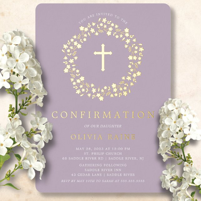 Lavender Floral Confirmation Foil Invitation (Creator Uploaded)
