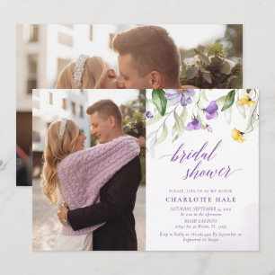 Lavender Floral Couple Photo Bridal Shower Invitation