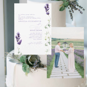 Lavender Floral Couple Photo Wedding Invitation