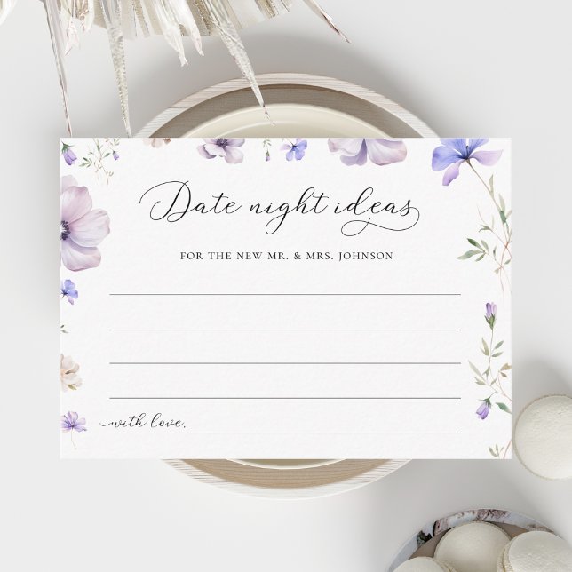 Lavender Floral Date Night Ideas Bridal Shower Enclosure Card (Creator Uploaded)