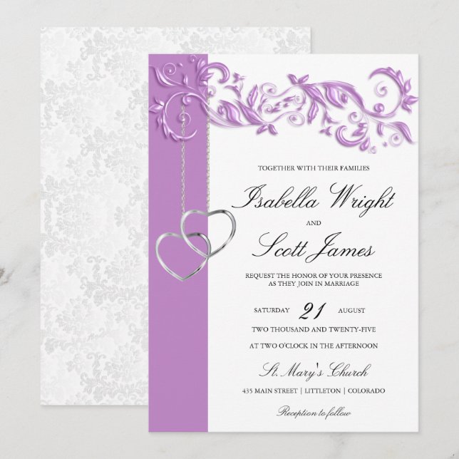 Lavender Floral Design Wedding Invitation (Front/Back)