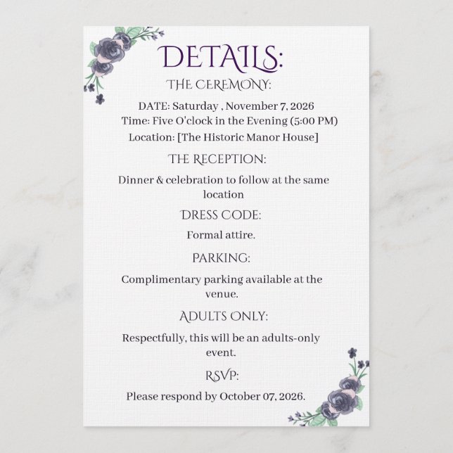 Lavender Floral Details Card (Back)