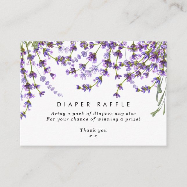 lavender floral Diaper Raffle enclosure card (Front)