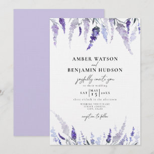 Lavender Floral Dusty Purple Mauve Lilac Wedding Invitation