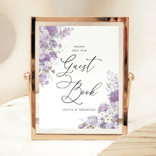 Lavender Floral Elegant Guest Book Wedding Table Pedestal Sign