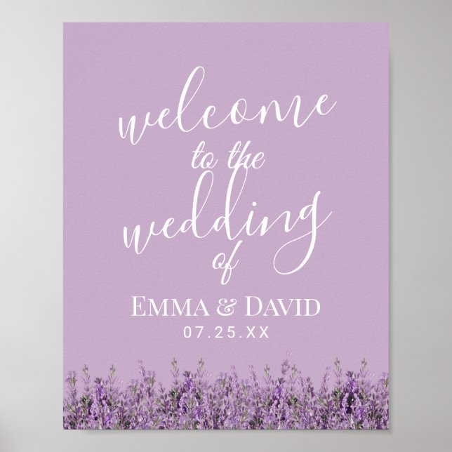 Lavender Floral Elegant Purple Wedding Welcome Poster (Front)
