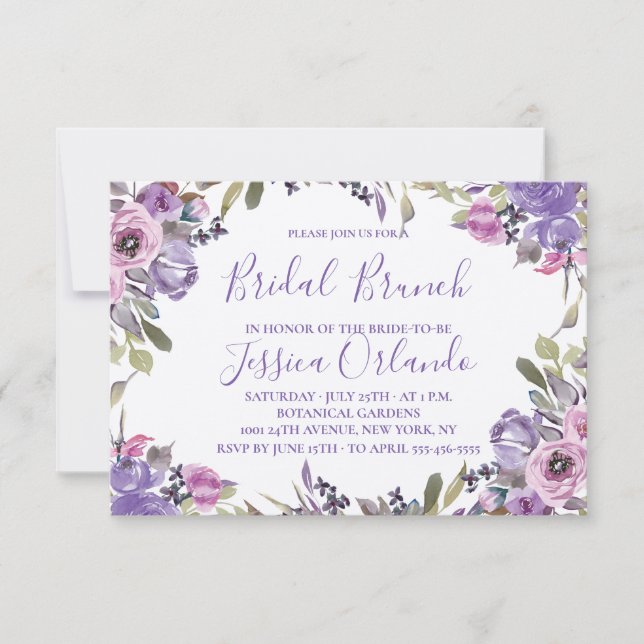 Lavender Floral Elegant Script Bridal Brunch Invitation (Front)