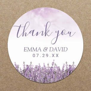 Lavender Floral Elegant Wedding Thank You Classic Round Sticker