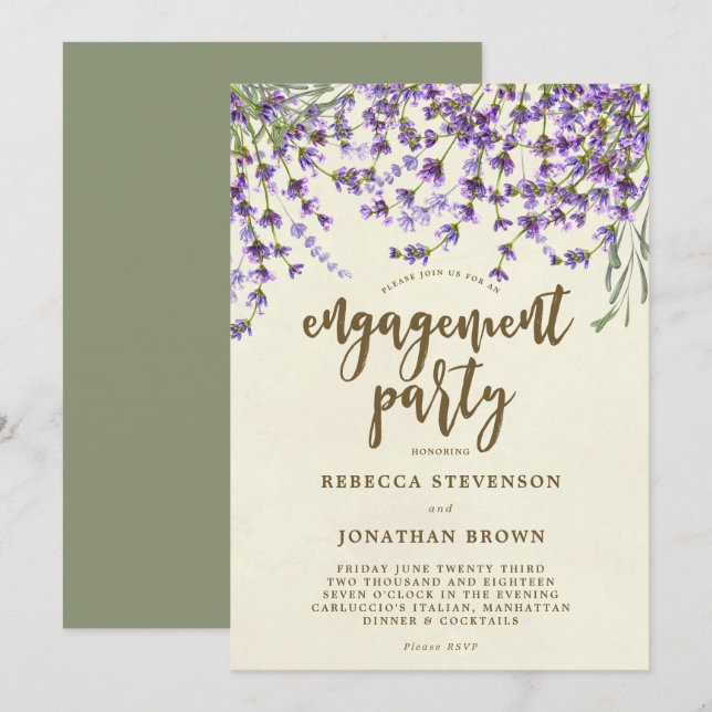 Lavender floral engagement party invitation (Front/Back)