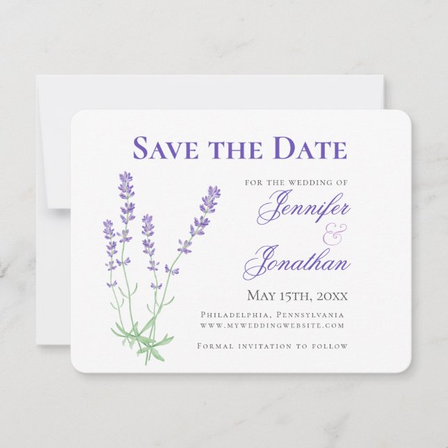 Lavender Floral Engagement Photo Save the Date (Front)
