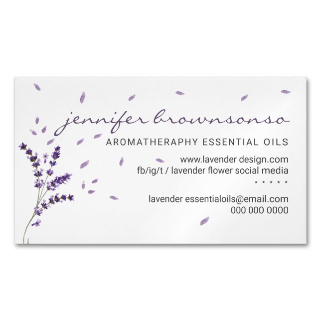 Lavender floral Essential Oils Simple Classy Magnetic Business Card (Front)