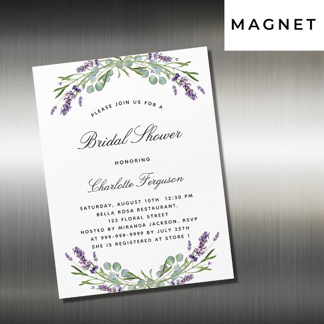 Lavender floral eucalyptus luxury bridal shower magnetic invitation (Creator Uploaded)