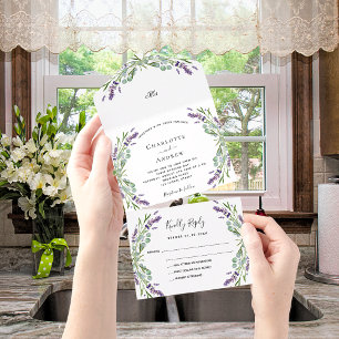 Lavender floral eucalyptus wedding all in one invitation