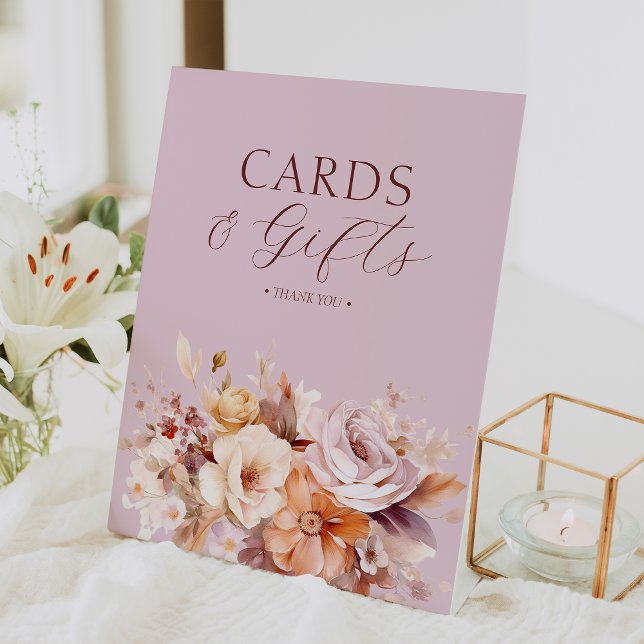 Lavender Floral Fall Baby Shower Cards & Gifts Pedestal Sign (Creator Uploaded)