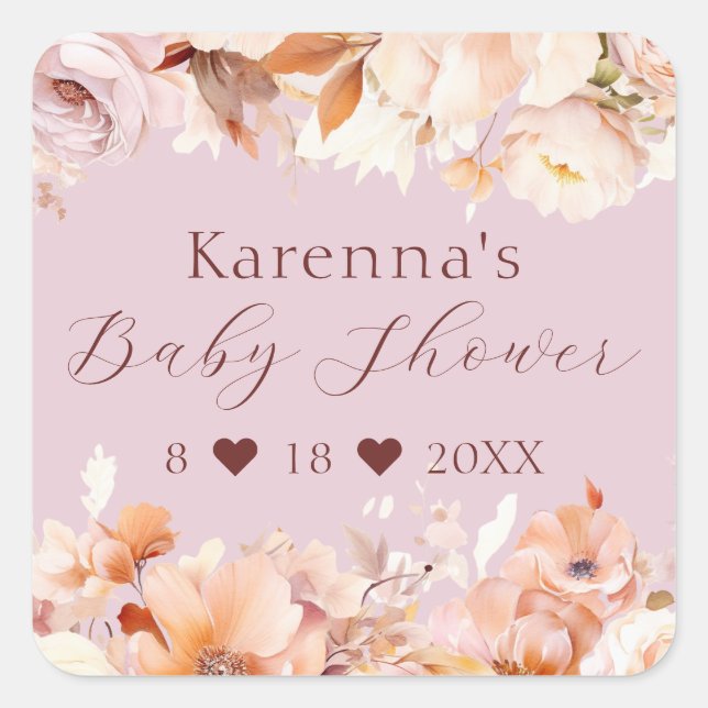 Lavender Floral Fall Baby Shower Envelope Seal (Front)