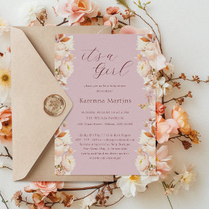 Lavender Floral Fall It's a Girl Baby Shower Invitation