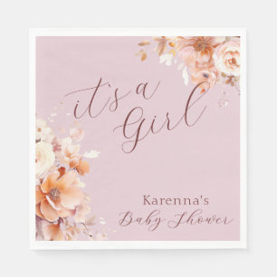 Lavender Floral Fall It's a Girl Baby Shower Napkin