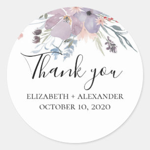 Lavender floral favour thank you. Purple wedding Classic Round Sticker