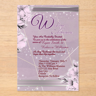 Lavender Floral Flat Card Acrylic Invitations