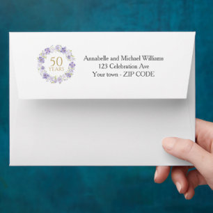 Lavender Floral Garland 50th Wedding address Envelope
