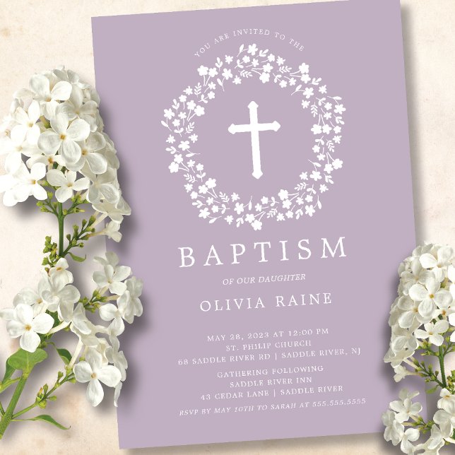 Lavender Floral Girls Baptism Invitation (Creator Uploaded)