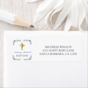 Lavender Floral Gold Cross Baby Baptism Address