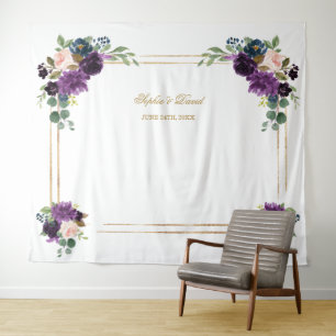 Lavender Floral Gold Frame Photo Booth Backdrop Tapestry