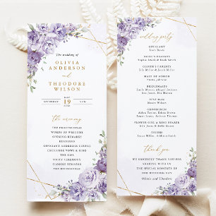 Lavender Floral Gold Geometric Wedding Ceremony Programme