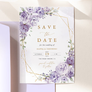Lavender Floral Gold Geometric Wedding Save The Date