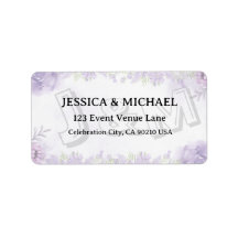 Lavender Floral Gold Script Wedding Address Label