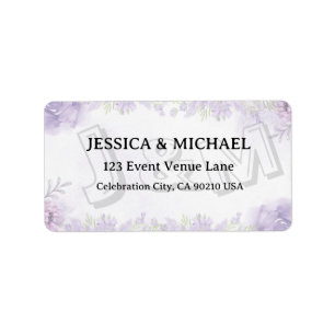 Lavender Floral Gold Script Wedding Address Label