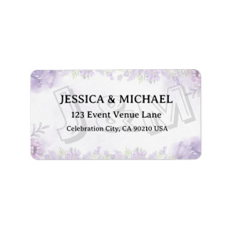 Lavender Floral Gold Script Wedding Address Label