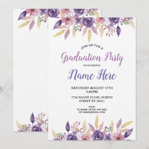 Lavender Floral Graduation Party Invite Flowers