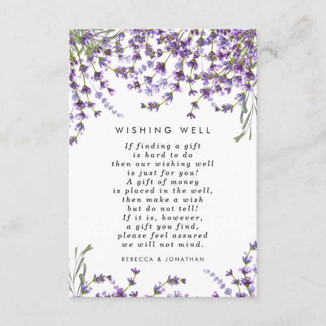 lavender floral green wedding wishing well card (Front)