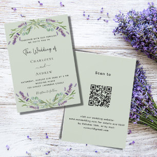 Lavender floral greenery sage green QR wedding  Invitation