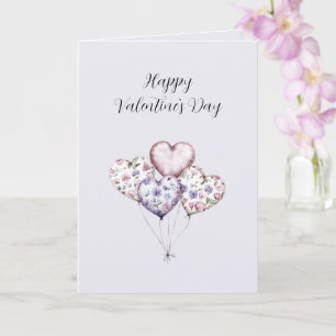 Lavender Floral Heart Balloons Valentine's Day Card