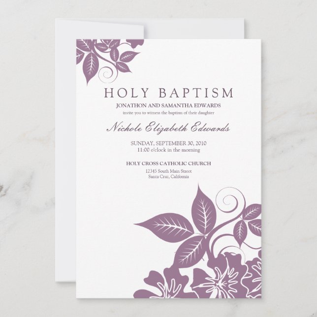 Lavender Floral Holy Baptism Invitation (Front)